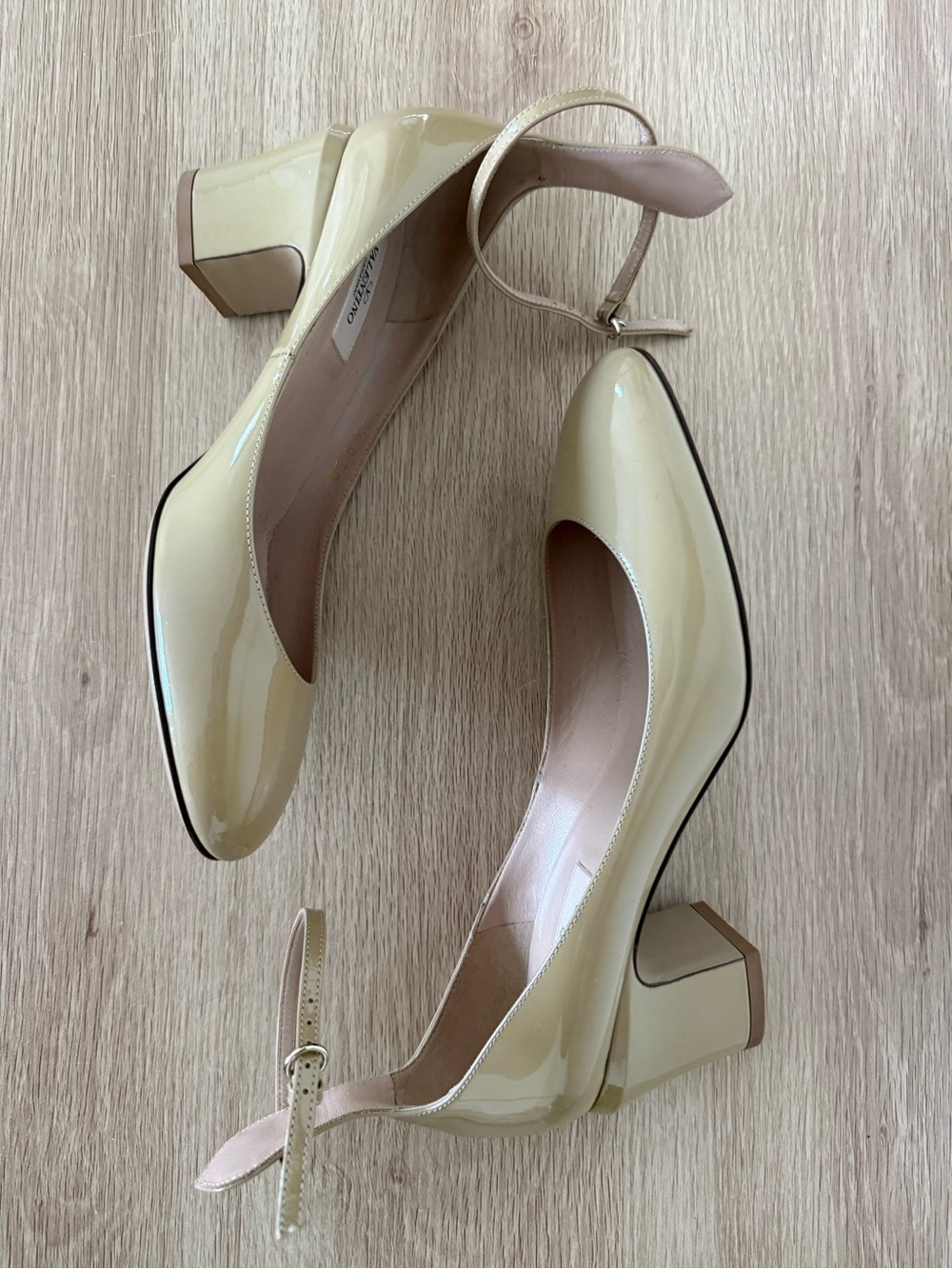 Valentino Garavani Nude Patent Leather Ankle-Strap Block Heels